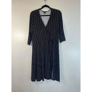Torrid Black Faux Wrap Dress Surplice Knit Pink White Stripe 3/4 Sleeve Size 1